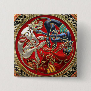 [500] Celtic Treasures - Three Dogs on Gold 15 Cm Square Badge