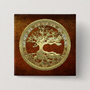 [500] Celtic Tree of Life [Gold] 15 Cm Square Badge