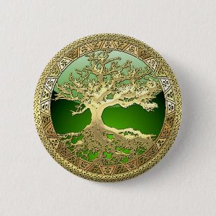 [500] Celtic Tree of Life [Gold] 6 Cm Round Badge