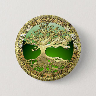 [500] Celtic Tree of Life [Gold] 6 Cm Round Badge