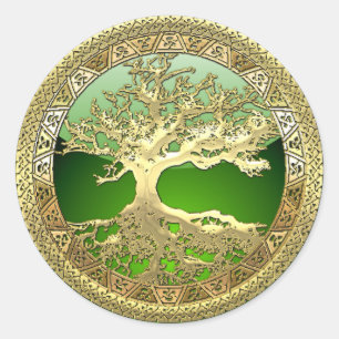 [500] Celtic Tree of Life [Gold] Classic Round Sticker