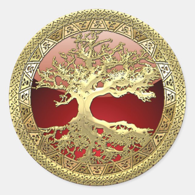 [500] Celtic Tree of Life [Gold] Classic Round Sticker (Front)