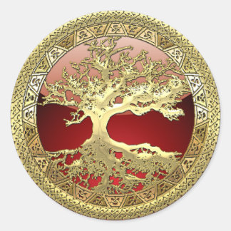 [500] Celtic Tree of Life [Gold] Classic Round Sticker