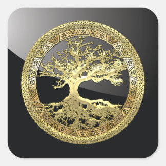 [500] Celtic Tree of Life [Gold] Square Sticker