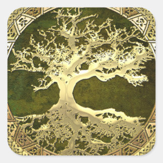 [500] Celtic Tree of Life [Gold] Square Sticker