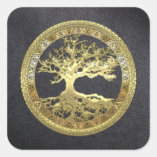 [500] Celtic Tree of Life [Gold] Square Sticker