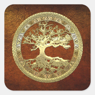 [500] Celtic Tree of Life [Gold] Square Sticker
