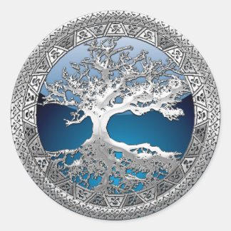 [500] Celtic Tree of Life [Silver] Classic Round Sticker