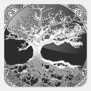 [500] Celtic Tree of Life [Silver] Square Sticker