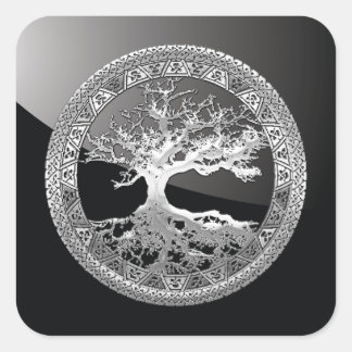 [500] Celtic Tree of Life [Silver] Square Sticker