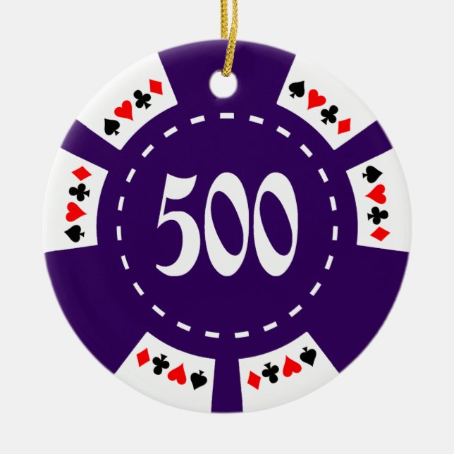 500 Dollar Poker Chip Ceramic Tree Decoration (Front)