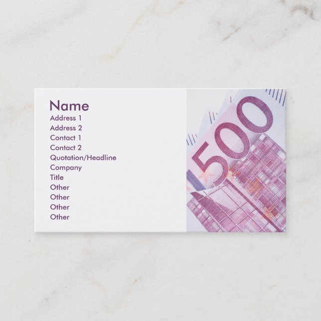 500 Euros Business Card (Front)