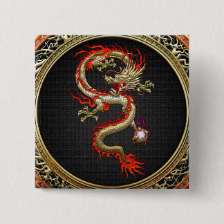 [500] Golden Chinese Dragon Fucanglong 15 Cm Square Badge