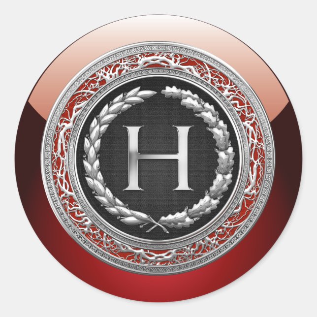 [500] “H” Silver Vintage Monogram Classic Round Sticker (Front)