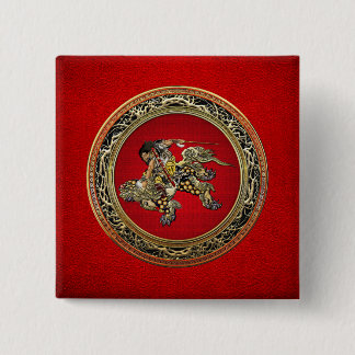 [500] Hokusai - Shoki Riding Shishi Lion 15 Cm Square Badge
