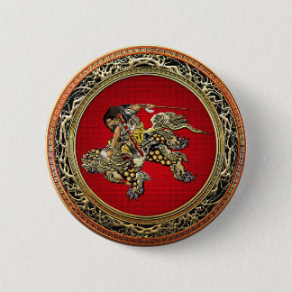 [500] Hokusai - Shoki Riding Shishi Lion 6 Cm Round Badge