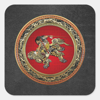 [500] Hokusai - Shoki Riding Shishi Lion Square Sticker