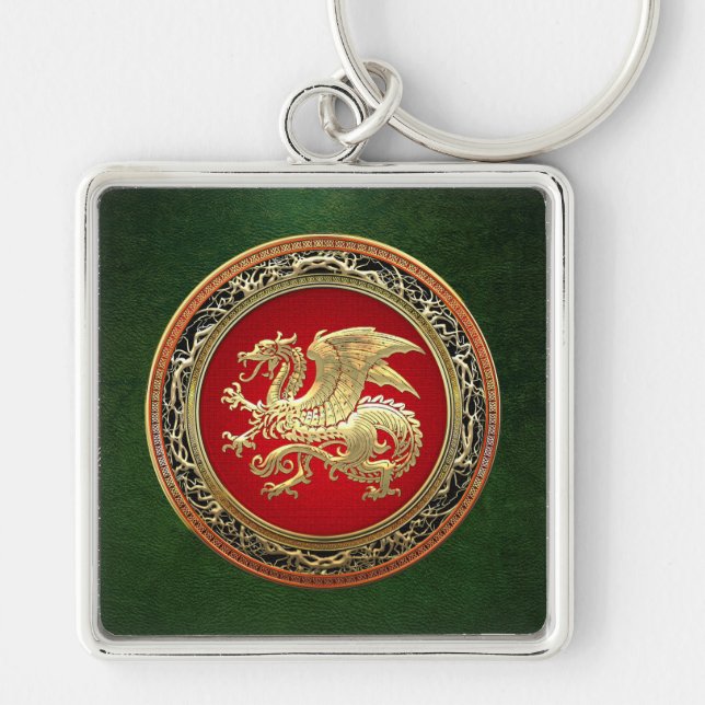 [500] Icelandic Dragon, Landvættir [Gold] Key Ring (Front)