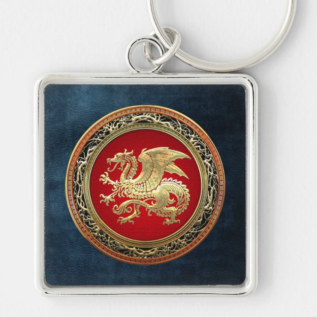 [500] Icelandic Dragon, Landvættir [Gold] Key Ring (Front)