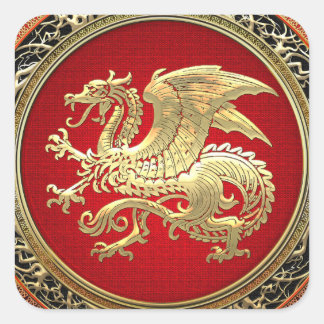 [500] Icelandic Dragon, Landvættir [Gold] Square Sticker