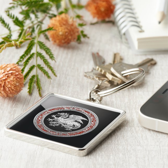 [500] Icelandic Dragon, Landvættir [Silver] Key Ring (Side)