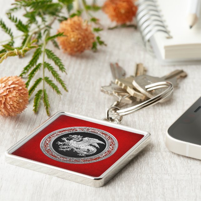 [500] Icelandic Dragon, Landvættir [Silver] Key Ring (Side)