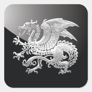 [500] Icelandic Dragon, Landvættir [Silver] Square Sticker