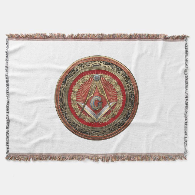 [500] Master Mason - Gold Square & Compasses Throw Blanket (Front)