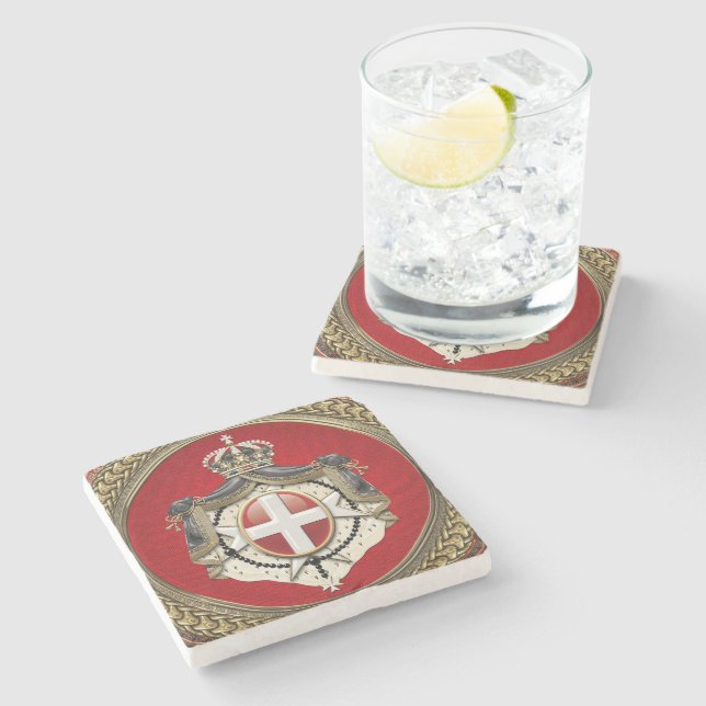 [500] Order of Malta - SMOM Coat of Arms Stone Coaster (Side)