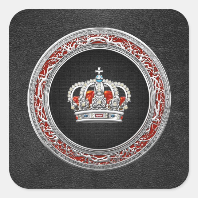 [500] Prince-Princess King-Queen Crown [Silver] Square Sticker (Front)
