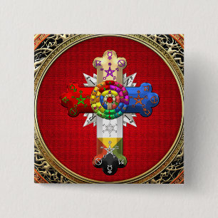 [500] Rosy Cross (Rose Croix) on Red & Gold 15 Cm Square Badge