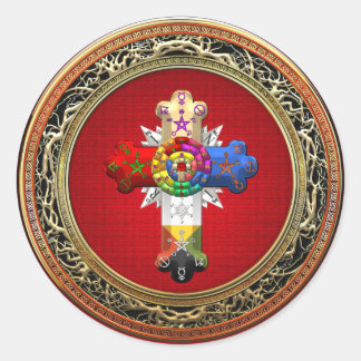 [500] Rosy Cross (Rose Croix) on Red & Gold Classic Round Sticker