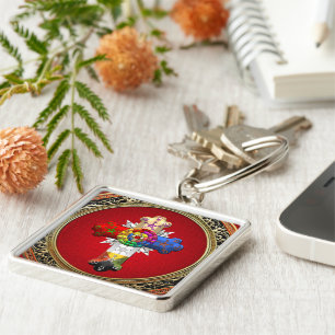 [500] Rosy Cross (Rose Croix) on Red & Gold Key Ring