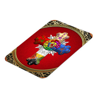 [500] Rosy Cross (Rose Croix) on Red & Gold Magnet