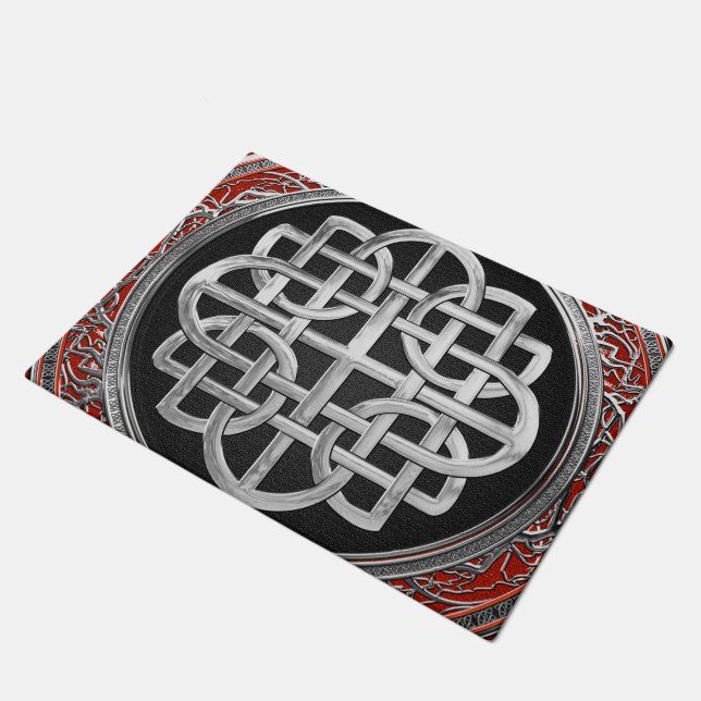 [500] Sacred Celtic Silver Knot Cross Doormat (Angled)