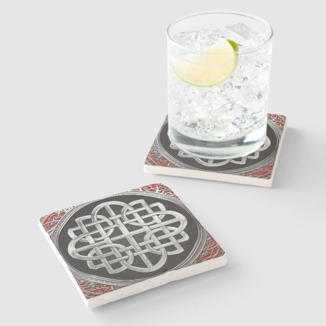 [500] Sacred Celtic Silver Knot Cross Stone Coaster (Side)