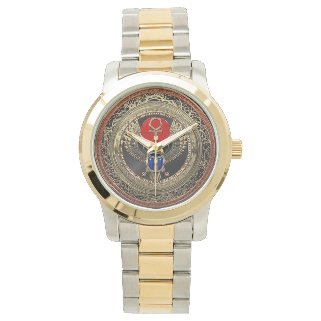 [500] Sacred Gold Egyptian Winged Scarab with Ankh Watch (Front)