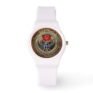 [500] Sacred Gold Egyptian Winged Scarab with Ankh Watch