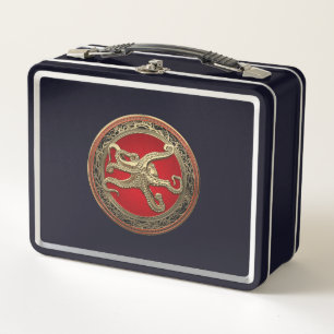 [500] Sacred Gold Octopus in Defensive Posture Metal Lunch Box