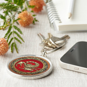 [500] Sacred Golden Scorpion on Red Key Ring