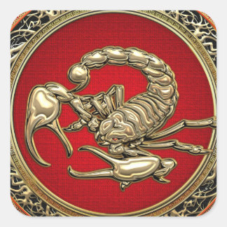 [500] Sacred Golden Scorpion on Red Square Sticker