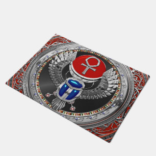 [500] Sacred Silver Egyptian Winged Scarab & Ankh Doormat