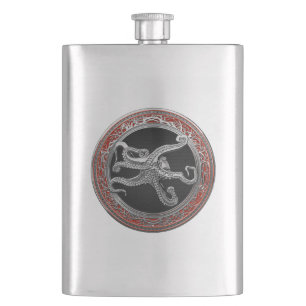 [500] Sacred Silver Octopus in Defensive Posture Hip Flask