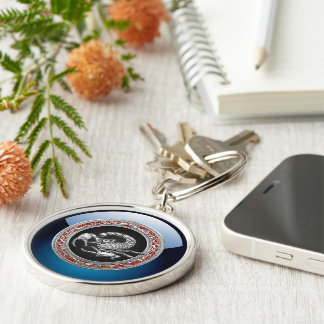 [500] Sacred Silver Scorpion on Black Key Ring