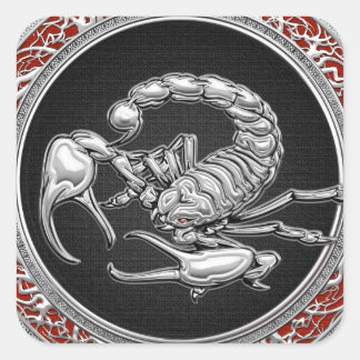 [500] Sacred Silver Scorpion on Black Square Sticker