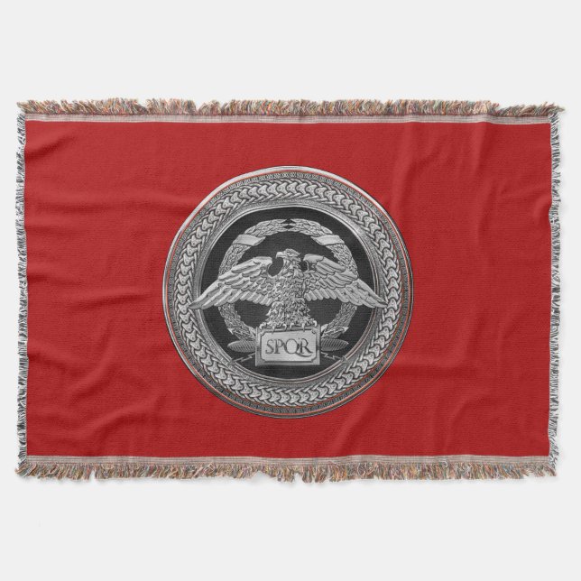 [500] Silver Roman Imperial Eagle over Medallion Throw Blanket (Front)