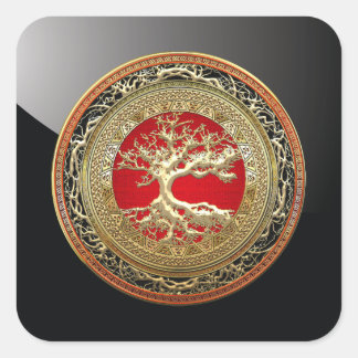 [500] Treasure Trove: Celtic Tree of Life [Gold] Square Sticker