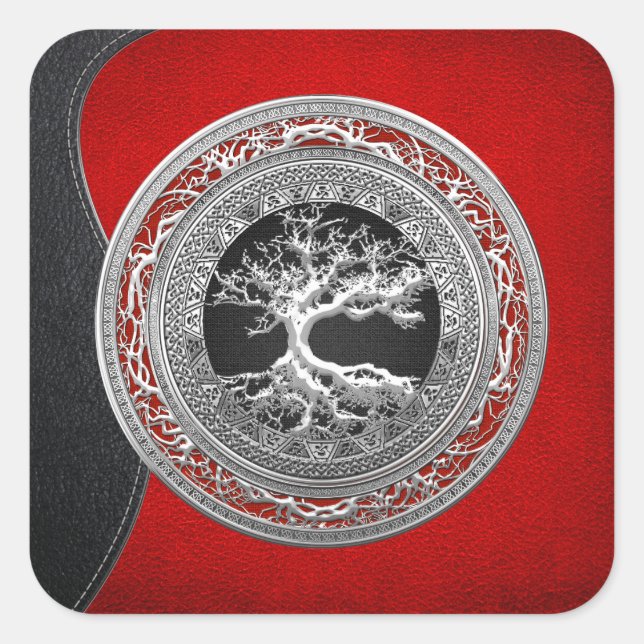 [500] Treasure Trove: Celtic Tree of Life [Silver] Square Sticker (Front)