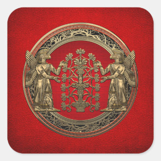 [500] Two Gold Ninurtas with Tree of Life Square Sticker