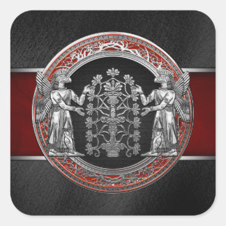 [500] Two Silver Ninurtas with Tree of Life Square Sticker